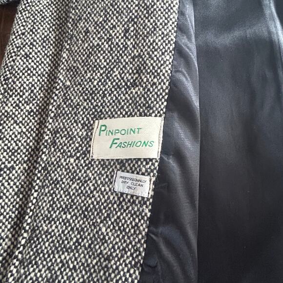 Vintage Tweed Long Winter Coat Jacket Women's Black‎ Gray Long Sleeve Classic - Picture 4 of 6